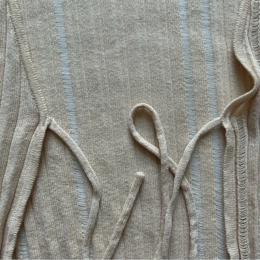 Zara Cream Stretch Loose Knit Tie Front Long Sleeve Cardigan Sweater - Picture 10 of 13
